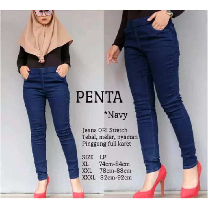 Celana Jumbo - Jeans Premium Wanita - Jumbo - Pinggang Karet - Melar - Street