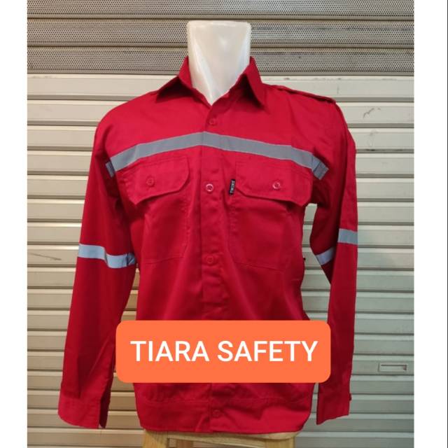 Seragam Kerja Atasan Safety Lengan Panjang Merah Murah
