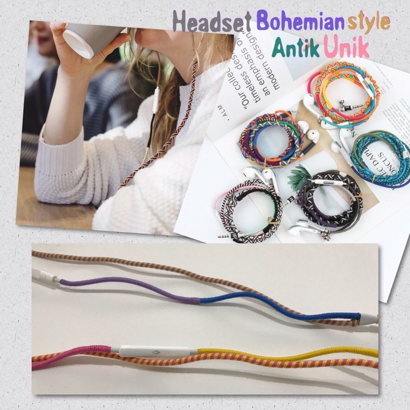 (P) Headset Earphone Handsfree Handmade Bohemian Style Non Bracelet / headset BOHO style