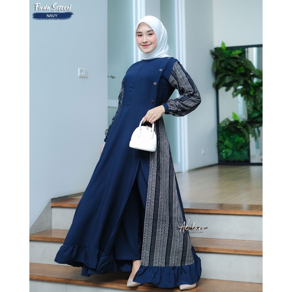 LONGDRESS SISKA FIRDA SET CELANA ORIGINAL Alfaro al faro setelan terbaru modis ootd fashionable muslim muslimah baju trendy kerja wanita polkadot