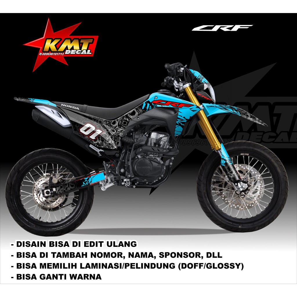 Decal Sticker Stiker Honda Crf 150 L Abstrak Biru Abu Abu Hitam