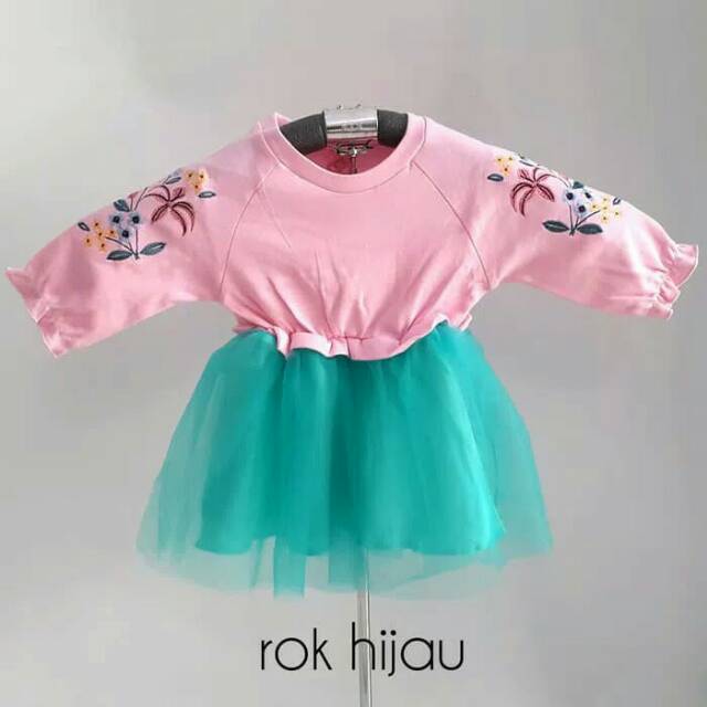 MA Baju Bayi Dress Pesta Anak Perempuan Pinggang Karet Lengan Bunga