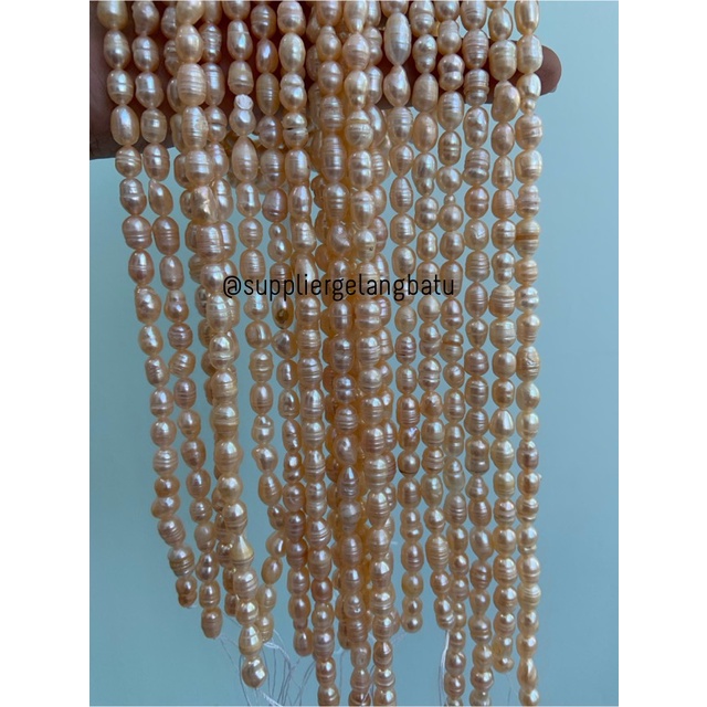 Bahan Mutiara Air Tawar Barok peach 6 x 8mm oval fresh water pearl