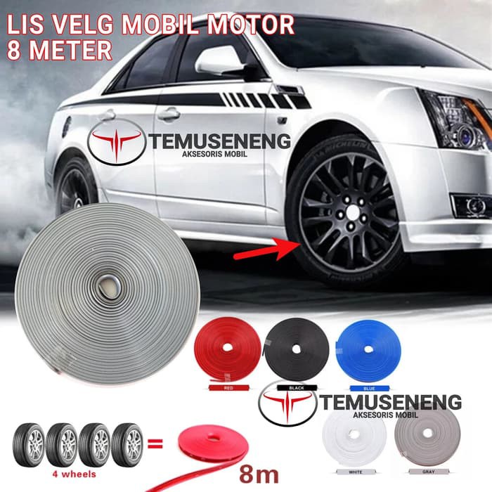 8 Meter Abu Grey Lis Warna Pelindung Velg Mobil Motor Protector Karet