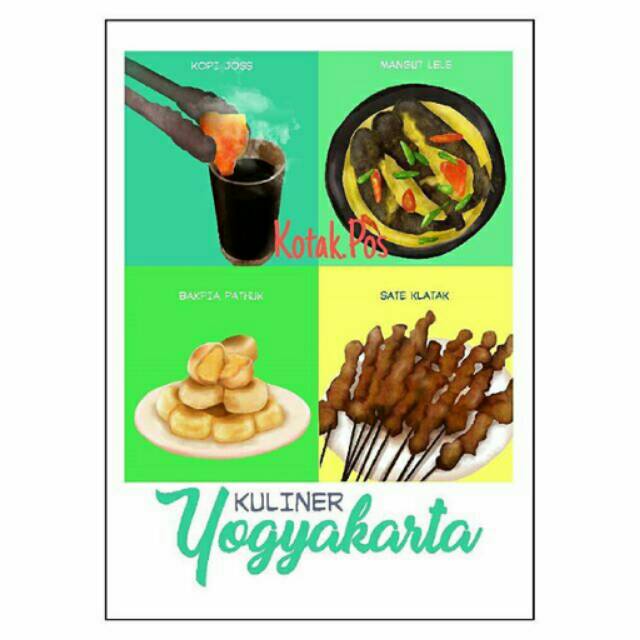 

KULINER JOGJA CULINARY LELE SATE BAKPIA SOUVENIR KARTU POS POSTCARD SURAT FILATELI ILISTRASI GROSIR