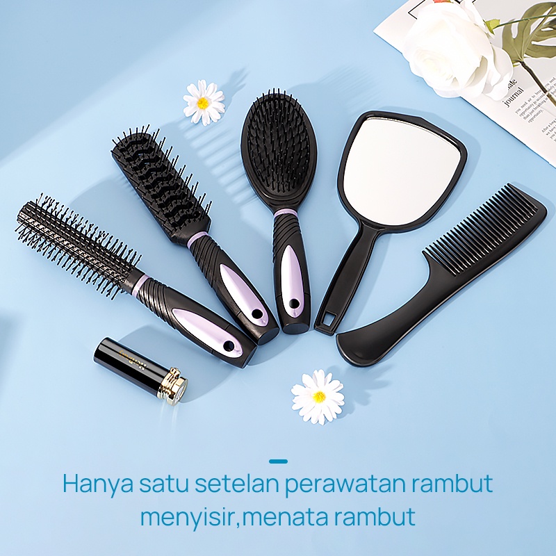 Marvilo Sisir set Ungu Anti Statik Comb Airbag Hair Massage Rambut Kriting Hair Brush Massage Comb Anti-static Comb sisir rambut rontok dan kusut Portable sisir rambut  OVAL TABUNG PERSEGI cermi-1