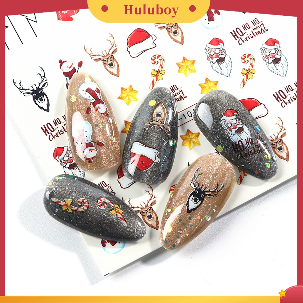 Huluboy Huluboy♡ Stiker Kuku Motif Natal 3D Untuk Manicure