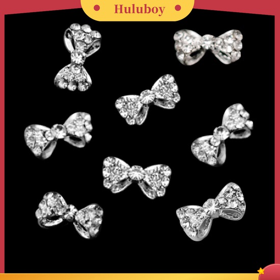 Huluboy Huluboy♡ 10pcs Stiker Nail Art Bentuk Pita Bahan Alloy Hias Berlian Imitasi Glitter Multi Warna