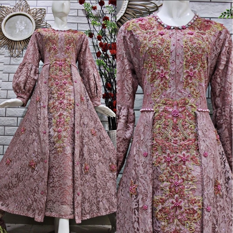 cod/ gamis burkat tangan balon/ gamis cantik / full burkat payet / gamis manja