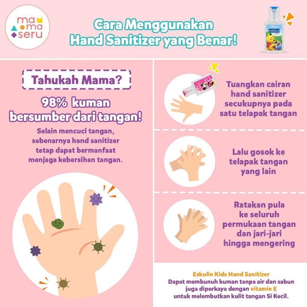 18 ml - Eskulin Kids Hand Sanitizer - Seri Tsum Tsum - Pembersih Tangan Kesehatan Anak kotak mudah masuk kantong Wangi Lembut di Kulit