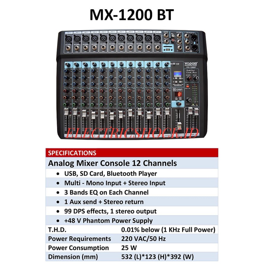 MIXER AUDIO WISDOM MX 1200 BT / WISDOM MX 1200BT ORIGINAL 12CH