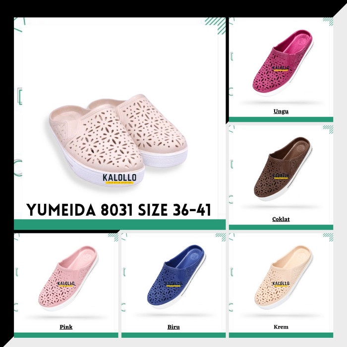 sepatu sandal slip on wanita yumeida 8031 ukuran 36-41 Sandal karet tahan air wanita dewasa