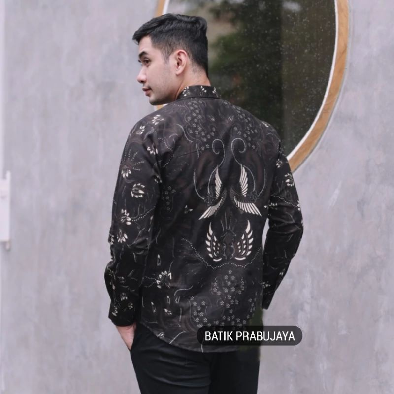 SAWONGGALING Kemeja Batik Pria Modern Premium Lengan Panjang Terbaru - Baju Hem Batik Pria Hitam Tangan Panjang Cowok Kondangan Pesta Kerja