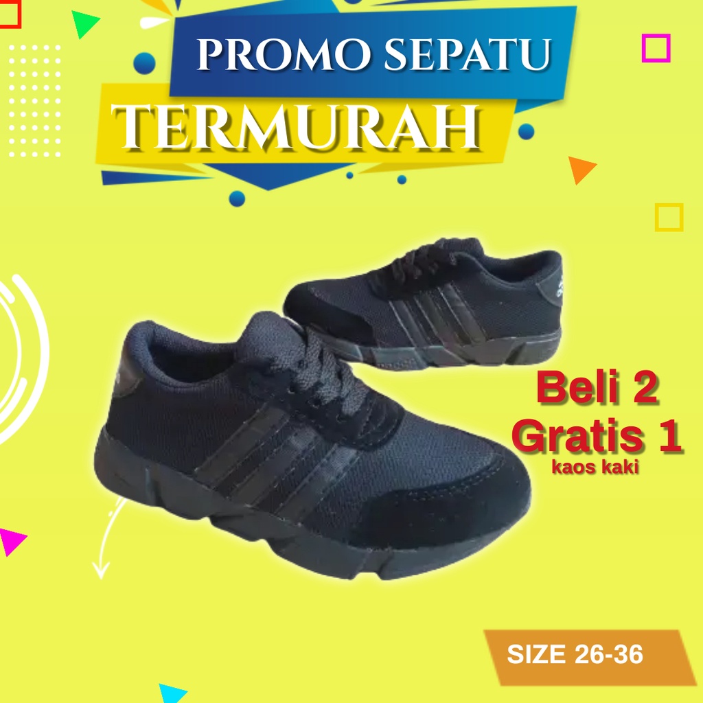 sepatu sekolah anak paud tk sd hitam polos tali sepatu sneakers anak laki laki perempuan sepatu olah