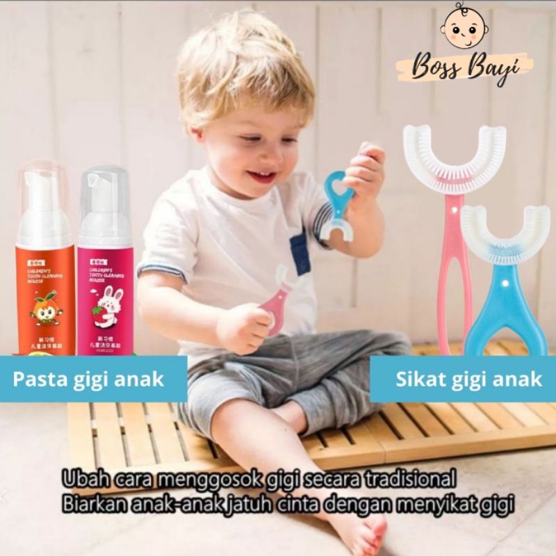 Sikat Gigi Anak Balita Bahan Silikon Bentuk U / Training Toothbrush U-Shape - Tooth Cleaning Mousse / Pasta Gigi Anak