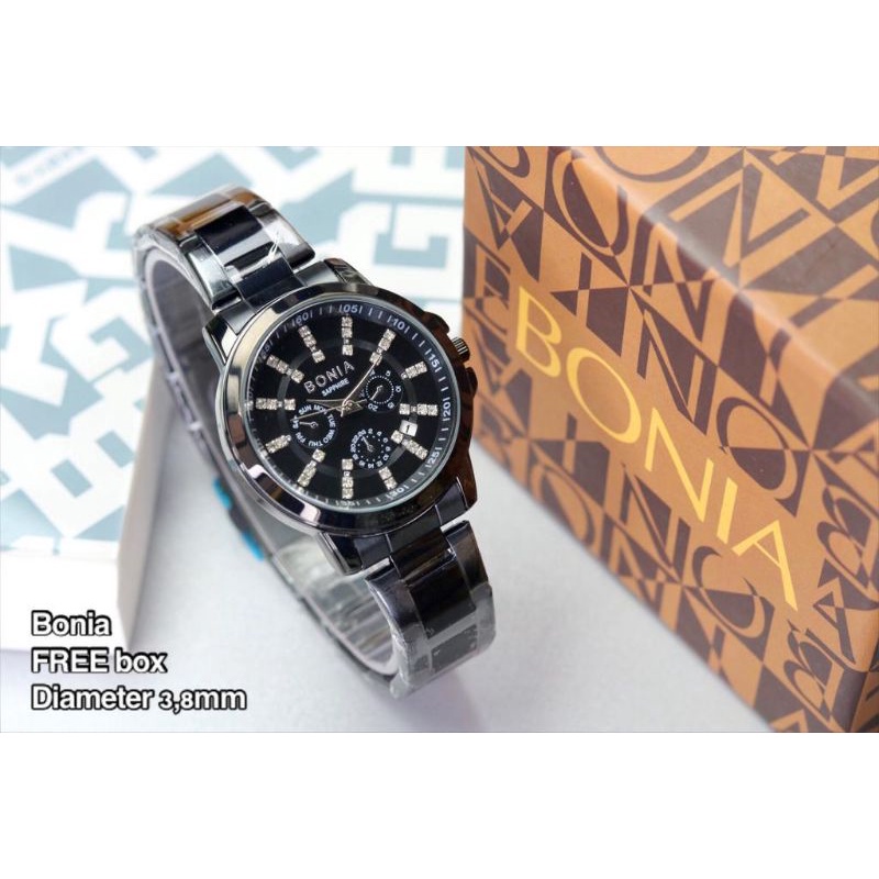 (PW)JAM TANGAN BONIA NEW FASHION WANITA TALI RANTAI STEINLESS CHRONO OFF FREE B0X ORIGINAL