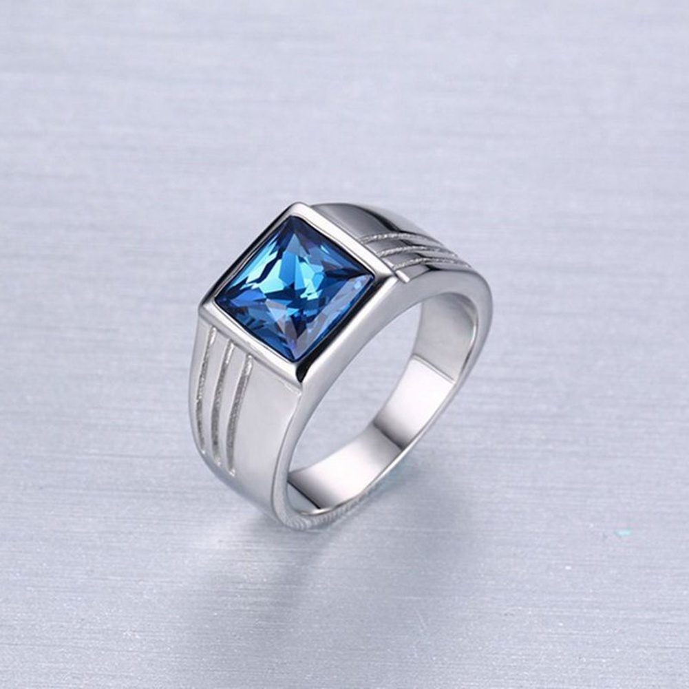 Hu Hu Hu Hu Hu Alat Bantu Pasang Kacamata♡ Cincin Pernikahan Lebar Hias Berlian Imitasi Persegi Warna Biru Ukuran 7-11 Untuk Pria