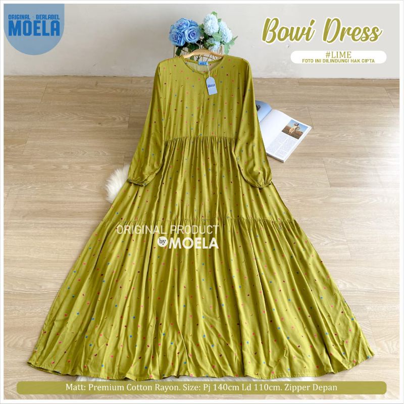 Bowi Dress Gamis Polkadot Jumbo Allsize Busui Premium Catton Rayon Original Ori Moela Berlabel-Lime