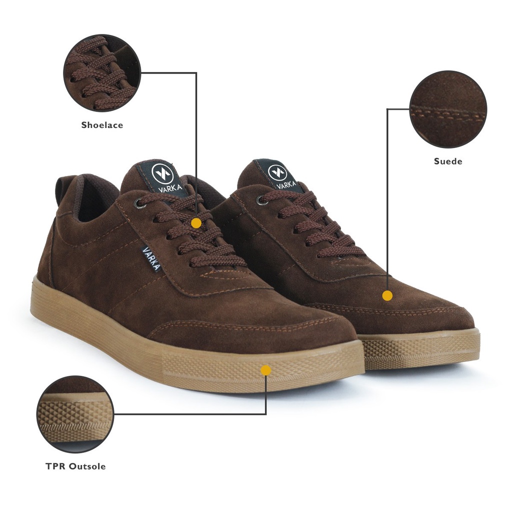 Sepatu Sneakers Pria V 4036 Model Terbaru Brand Varka Sepatu Kets Casual Kuliah Sekolah Kerja Murah Berkualitas Warna Coklat