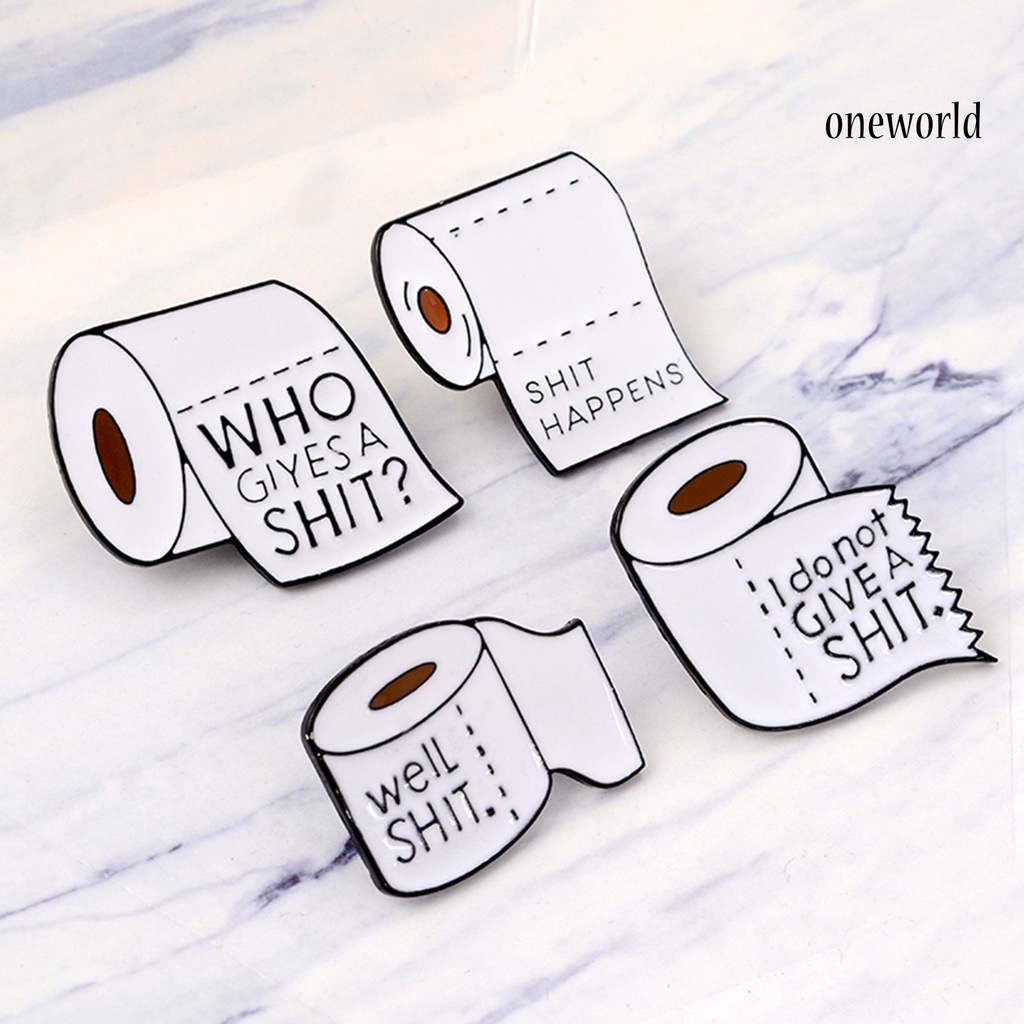 OW@ Creative White Toilet Paper Letter Pattern Alloy Soft Enamel Brooch Pin Badge