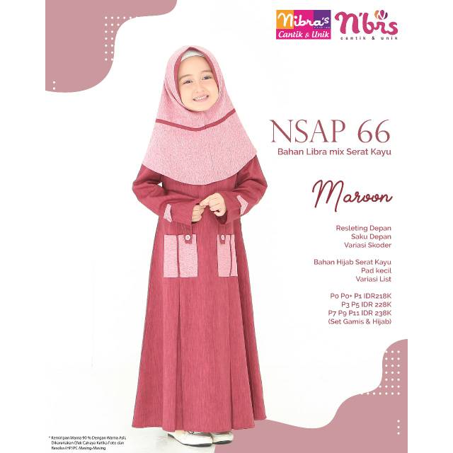 Gamis Anak Sarimbit Keluarga Nibras 66 Maroon / Nsap 66 Maroon / Gamis Anak Nibras Set Hijab