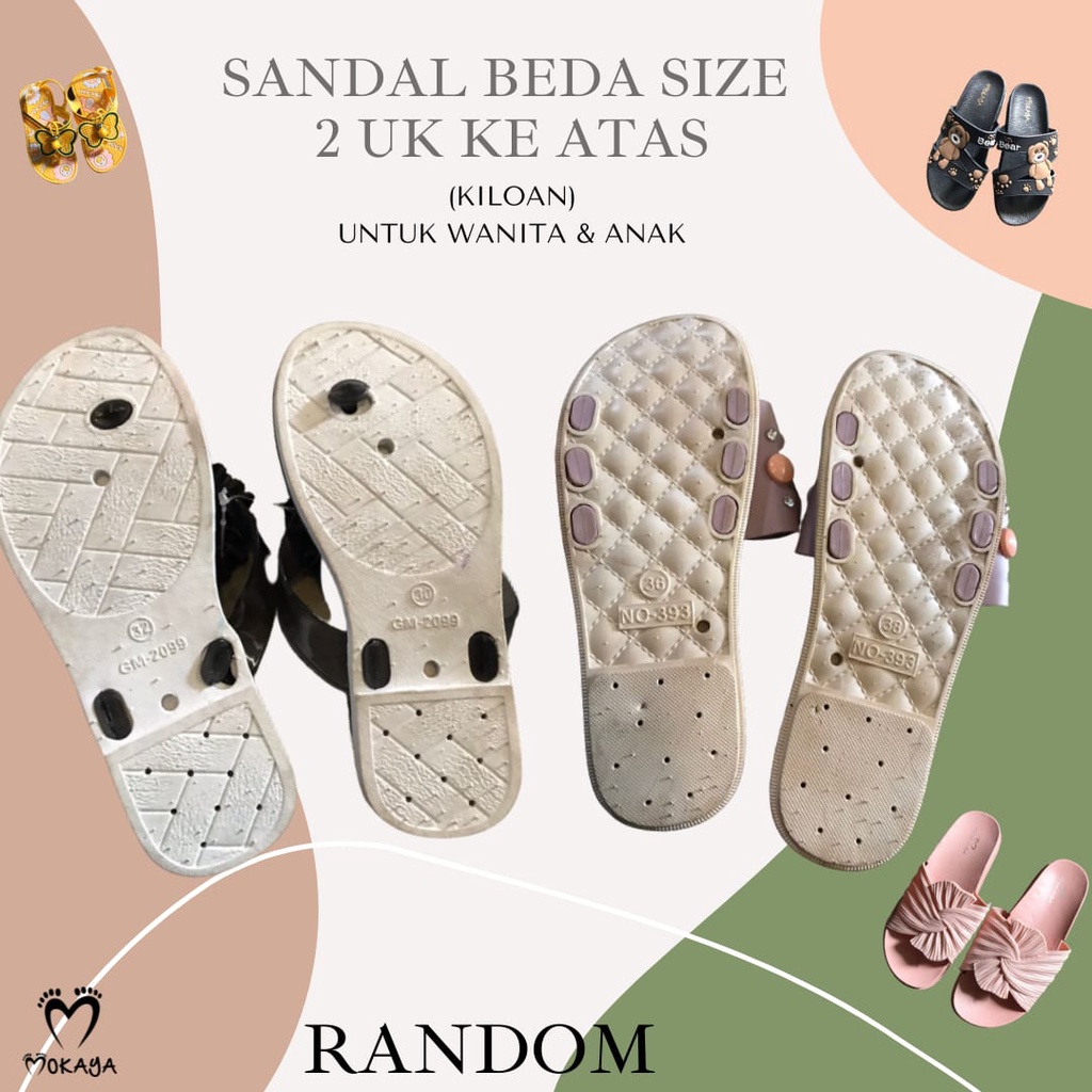 Sandal/Sepatu Wanita &amp; Anak Beda Size 2 ukuran ke atas RANDOM (KILOAN) MURAH Import Mokaya ( BEDA SIZE 2 UK+)