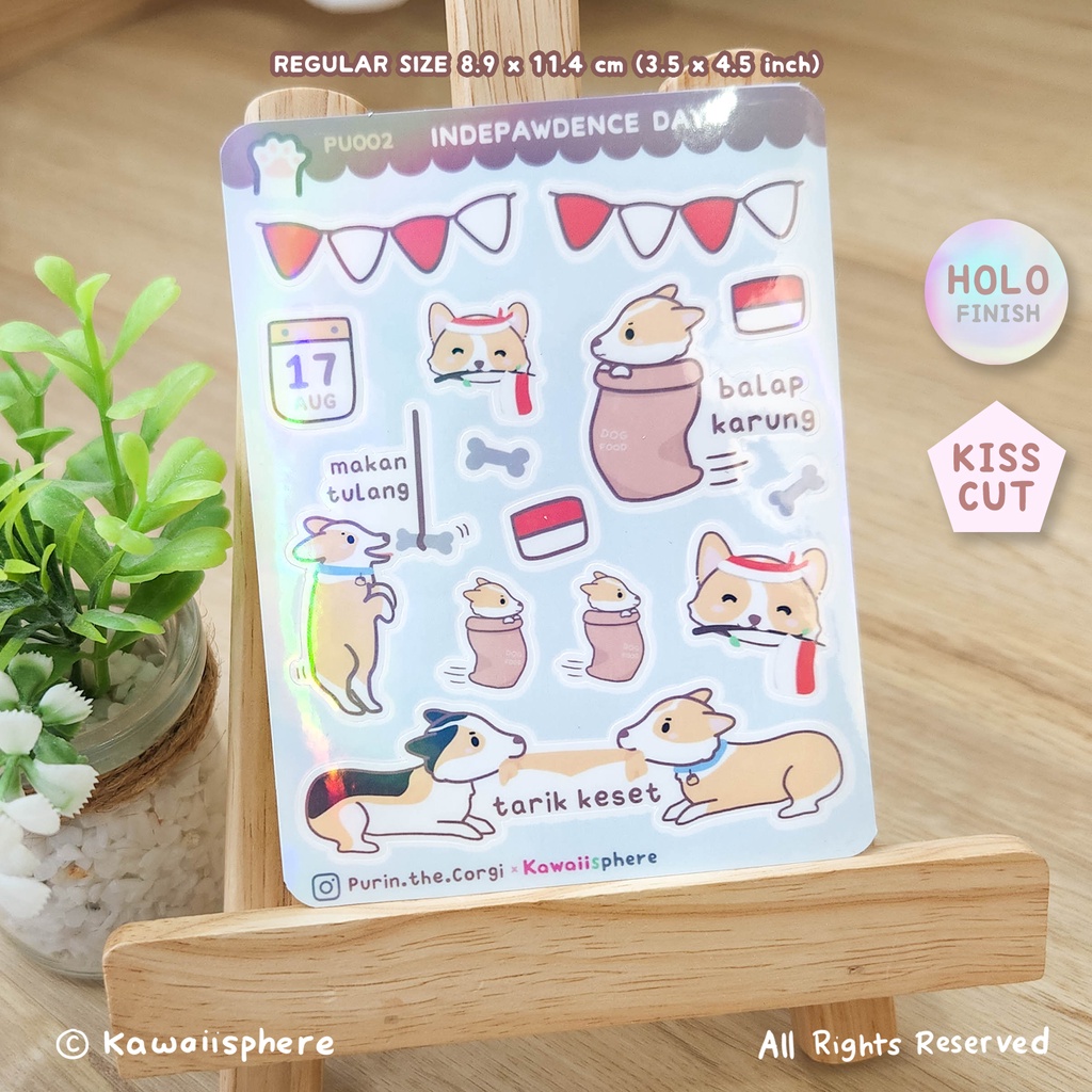 

Indepawdence Day | Hologram Sticker by Purin the Corgi | Dog Sticker | Stiker 17 Agustus | Stiker Anjing Corgi