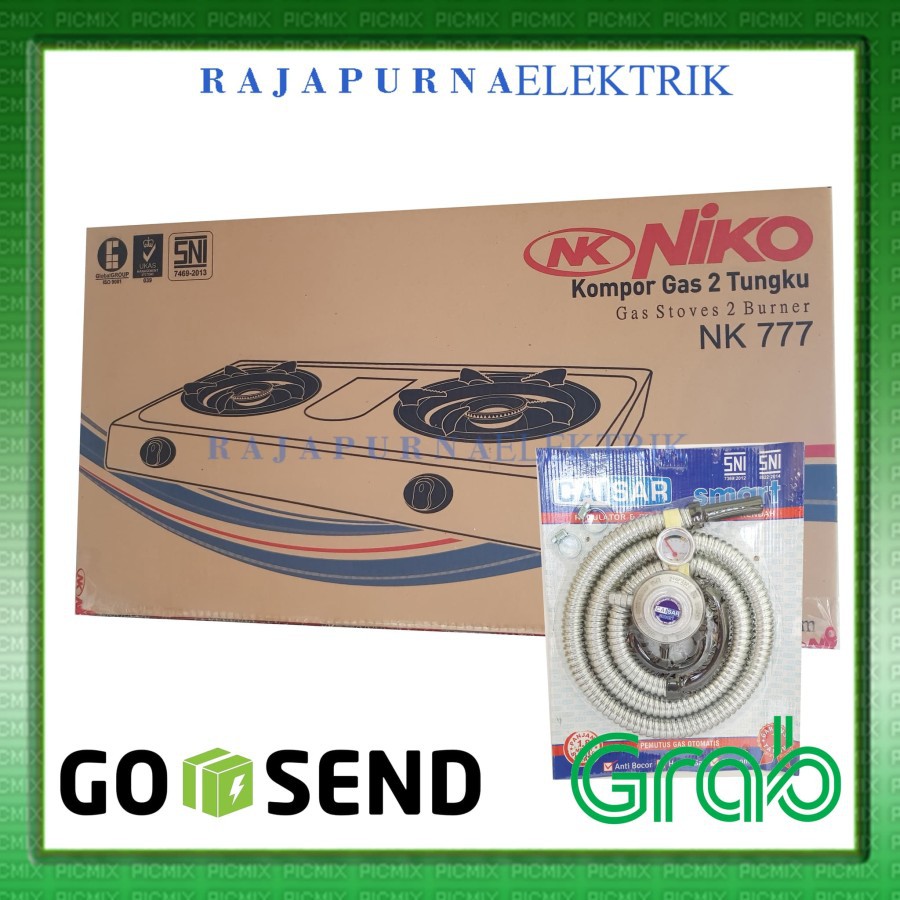 Kompor gas Niko 2 Tungku Stainless steel + selang paket SNI