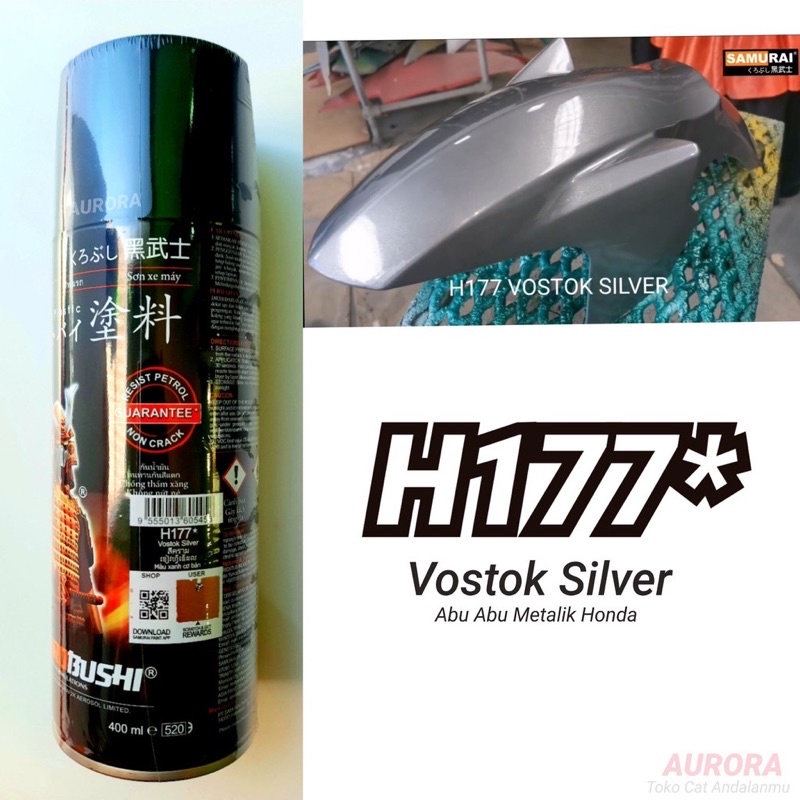 Pilox Samurai Vostok Silver H177 Abu-abu Metallic Cat Pilok Abu Metalik Honda Tahan Bensin 400ml
