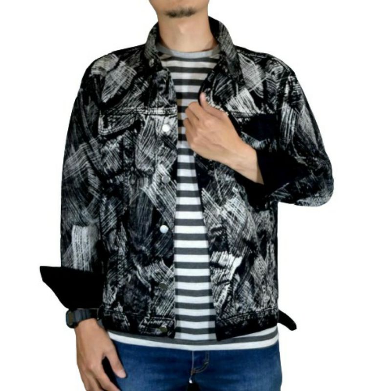 Jaket Jeans Cowok/Pria Motif Keren Kekinian