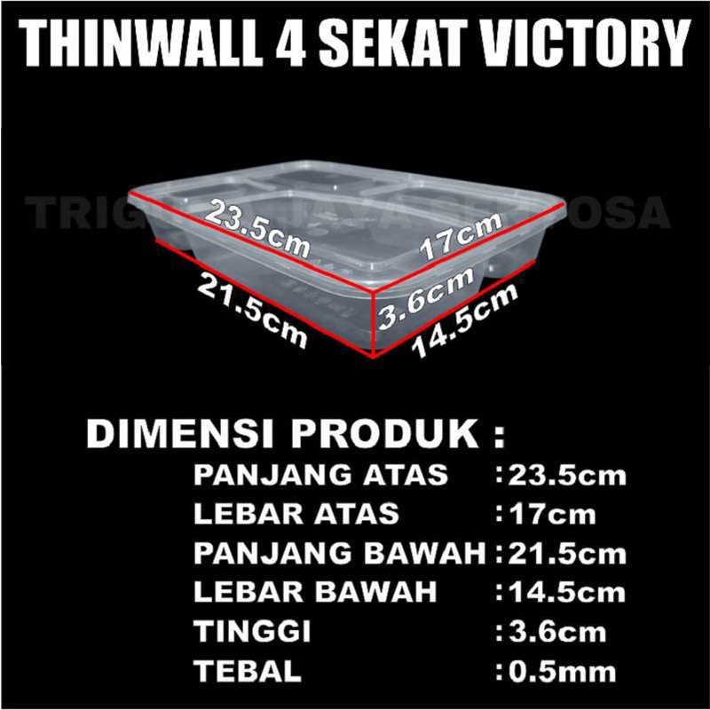 Thinwall Sekat 4 Box 25pcs Perpack Food Container Tray Kotak Makan Bento Rata Plastik Murah