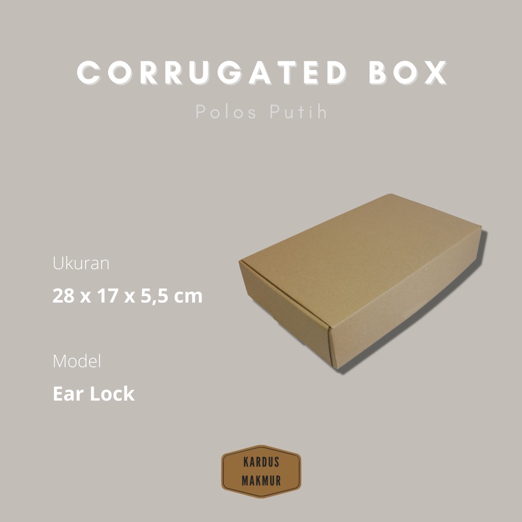 

size 28x17x5,5cm , Box Earlock corrugated eflute premium diecut kokoh untuk kotak hampers, & hadiah