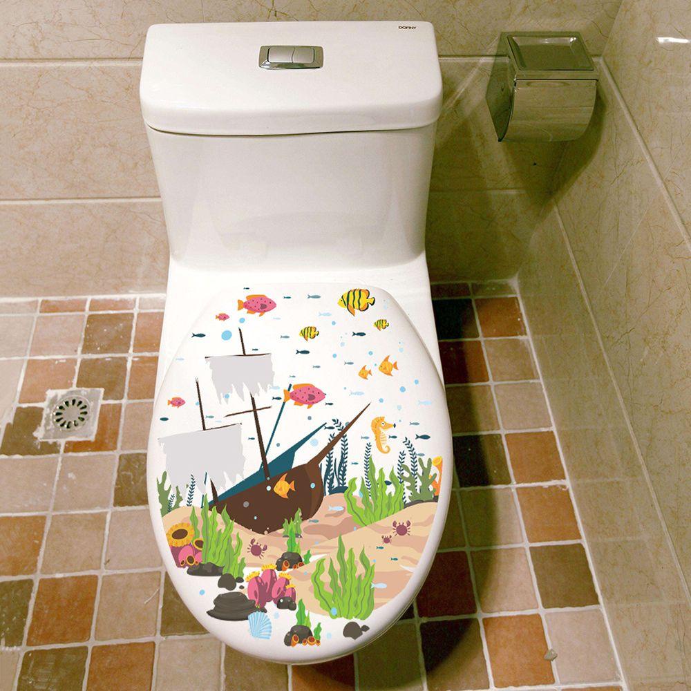 Wonder Toilet Stiker 3D Mural Art Kamar Mandi Commode Ornamen Dunia Bawah Laut