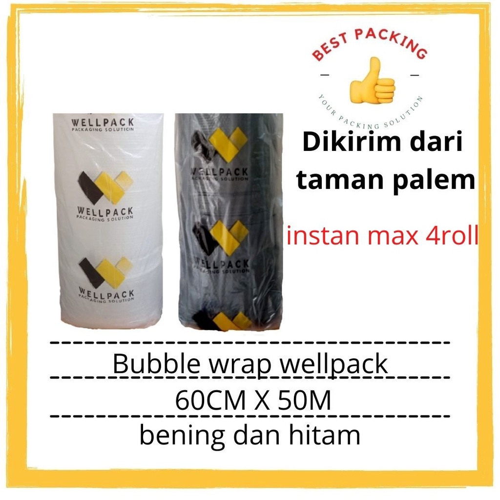 

Plastik Bubble wrap hitam dan bening wellpack 60cm x 50m