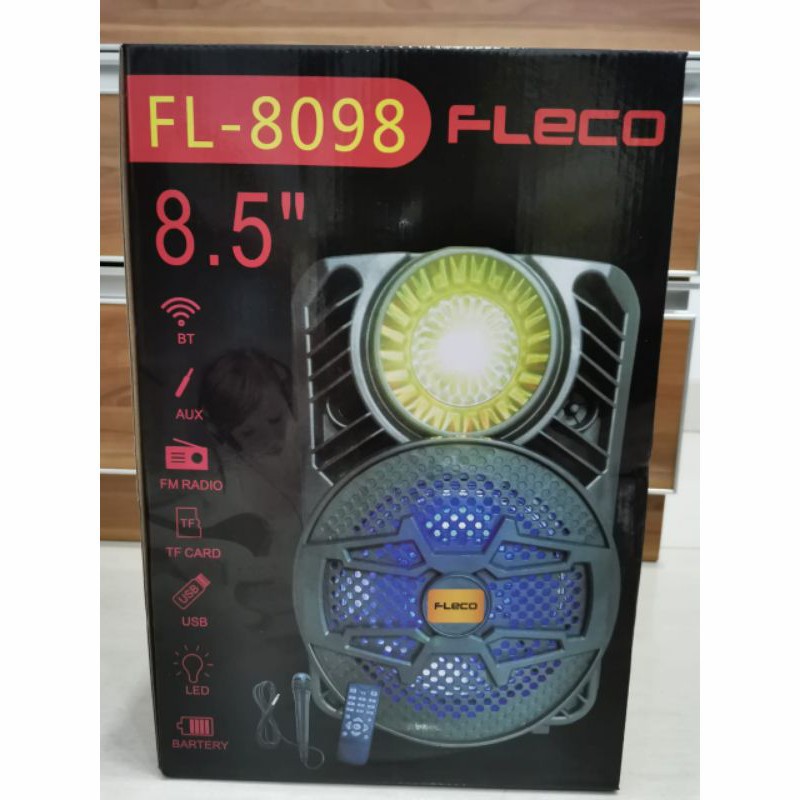 SPEAKER BLUETOOTH FLECO 8'5 INCH F-8098 LED FREE MIC KAROKE + REMOTE