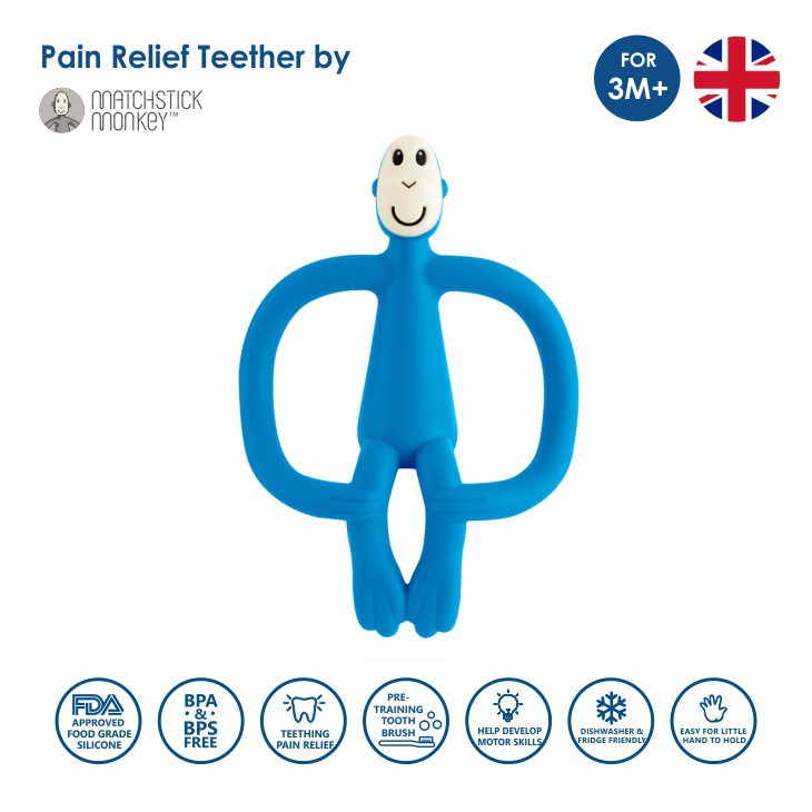 Matchstick Monkey - Teether Baby - Teething Toy Bayi - Gigitan Gusi Anak Bayi - Sikat Gigi Mainan-Blue