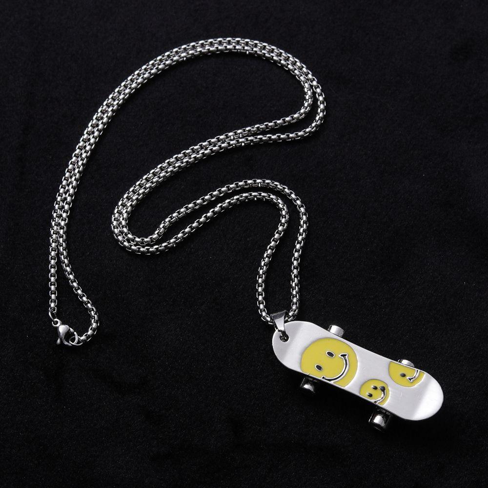 NEEDWAY Needway Skateboard Kalung Street Hip Hop Scooter Pendant Sweater Rantai Baja Titanium Smlie Necklace