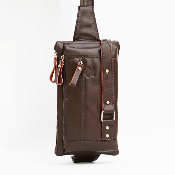 Jayuwan DB04 Tas Pria Exclusive Terbaru | Tas Selempang Kulit Sapi Asli | Sling Bag Pria Brown