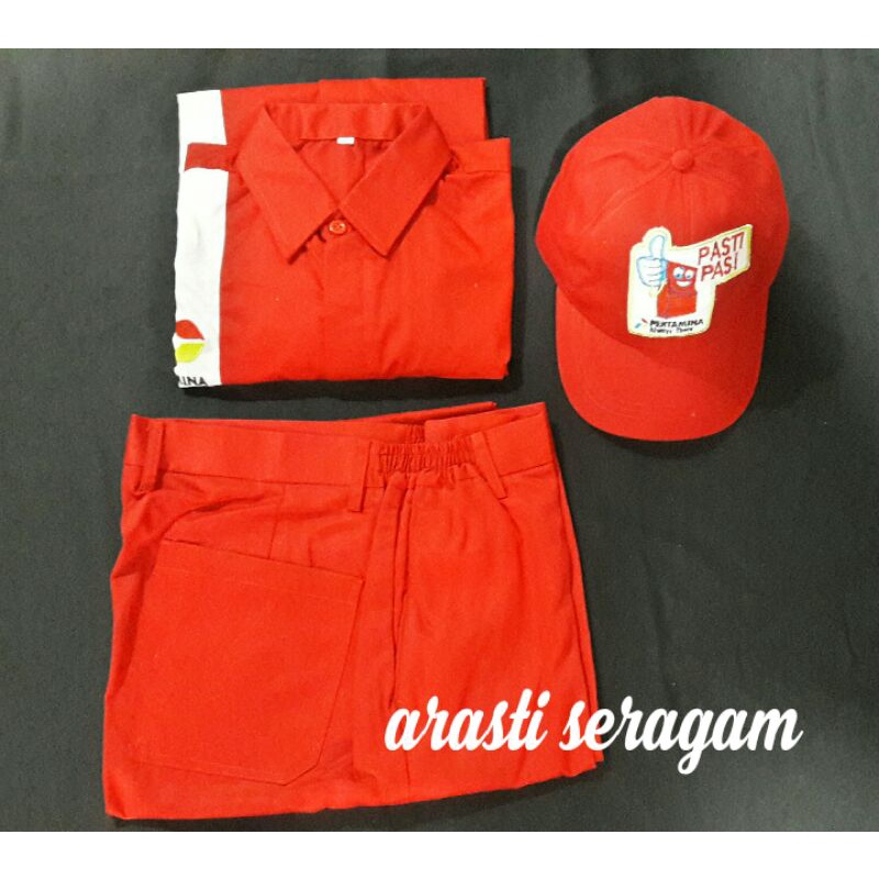 Seragam Operator SPBU Pertamina Pasti Pas ( Baju, Celana dan Topi )