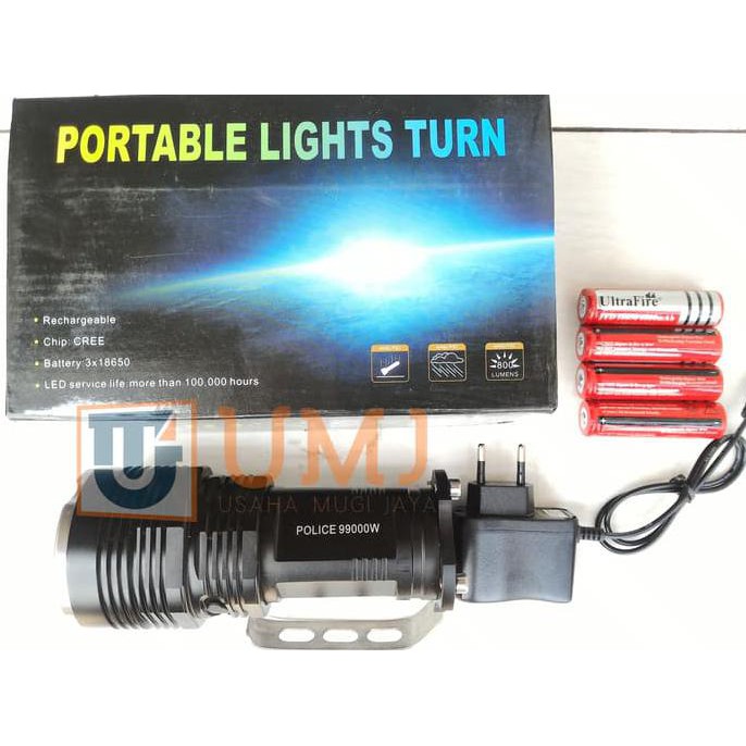 Diskon Senter T6 Police 99000W Monster Belor Fokus Led Kuning Isi 4 Batre Terbaru