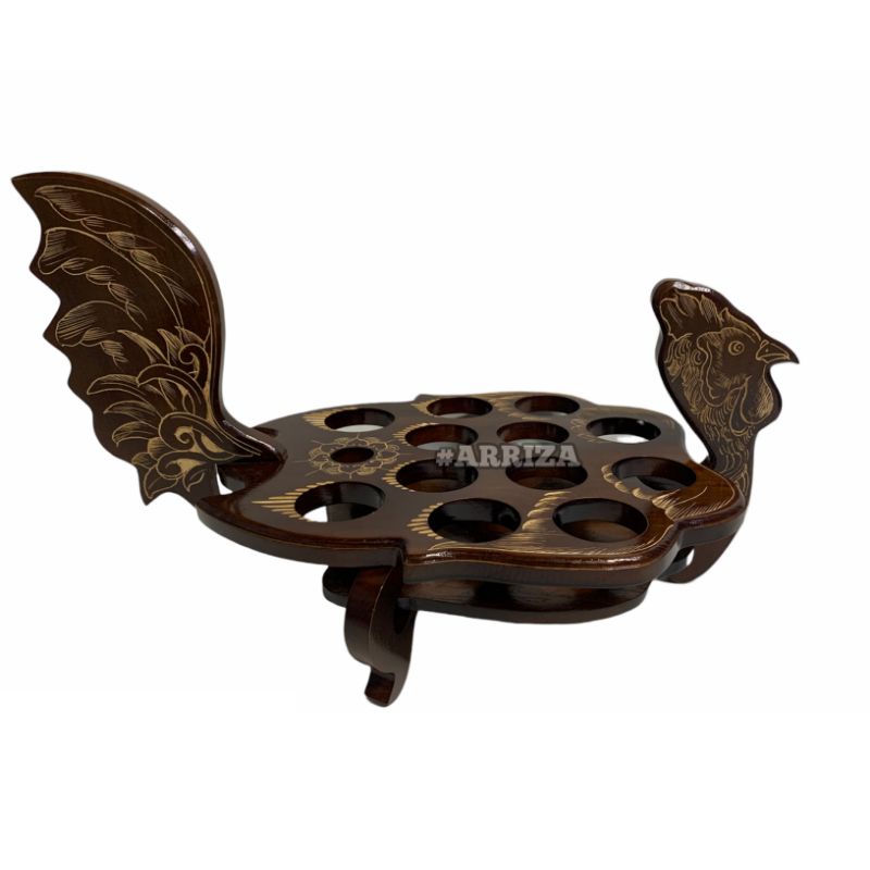 TEMPAT AQUA GELAS KAYU JATI MODEL AYAM JAGO BERDIRI