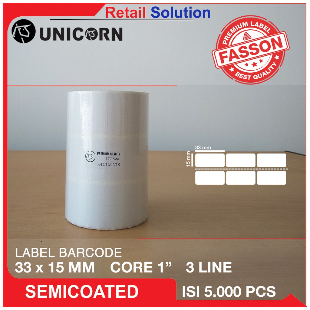 Label Barcode Semicoat 33x15mm / 33x15 mm / 33 x 15 mm - Isi 5000 pcs