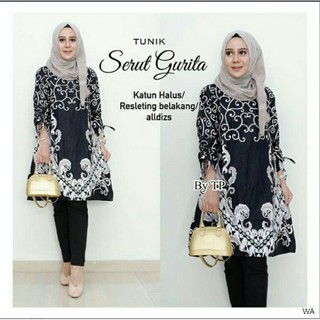  BAJU  BATIK  WANITA  MODEL  TUNIK NEW MOTIF  SOGAN WAYANG  