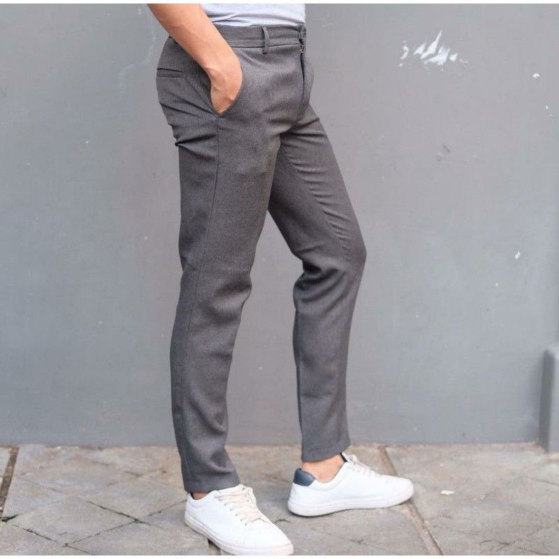 CELANA BAHAN | KERJA | FORMAL | KANTOR | PANJANG | HITAM | DASAR PRIA SLIMFIT _-