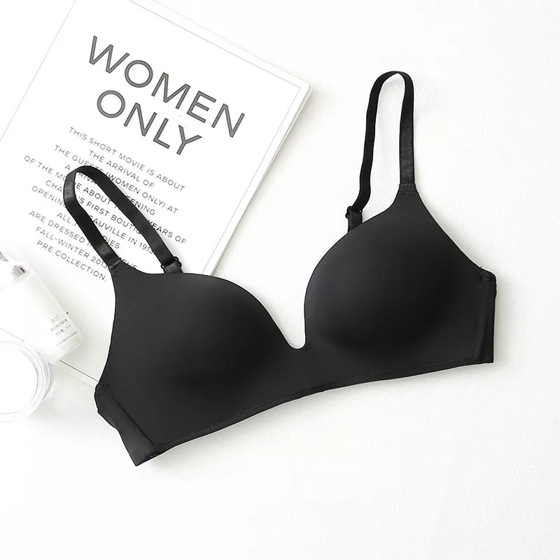 Vbras Offical Shop BR28 Bra Push Up Bra Tanpa Kawat Pakaian Dalam Seksi Wanita-HITAM