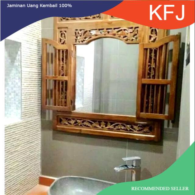 cermin jendela minimalis polos hiasan dinding ukir kaca ukiran kayu jati Jepara murah