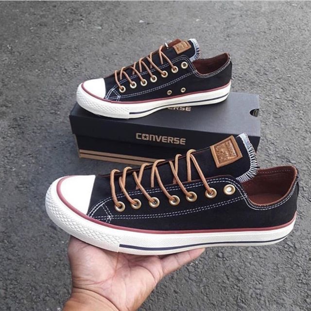 Sepatu converse tali coklat peached warna hitam