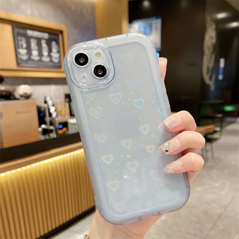 Phone Case Clear Laser Glitter Shining For iPhone 13 11 12 Pro Max XR X XS Max 7 8 Plus Bumper Cover Soft Love Heart Holographic