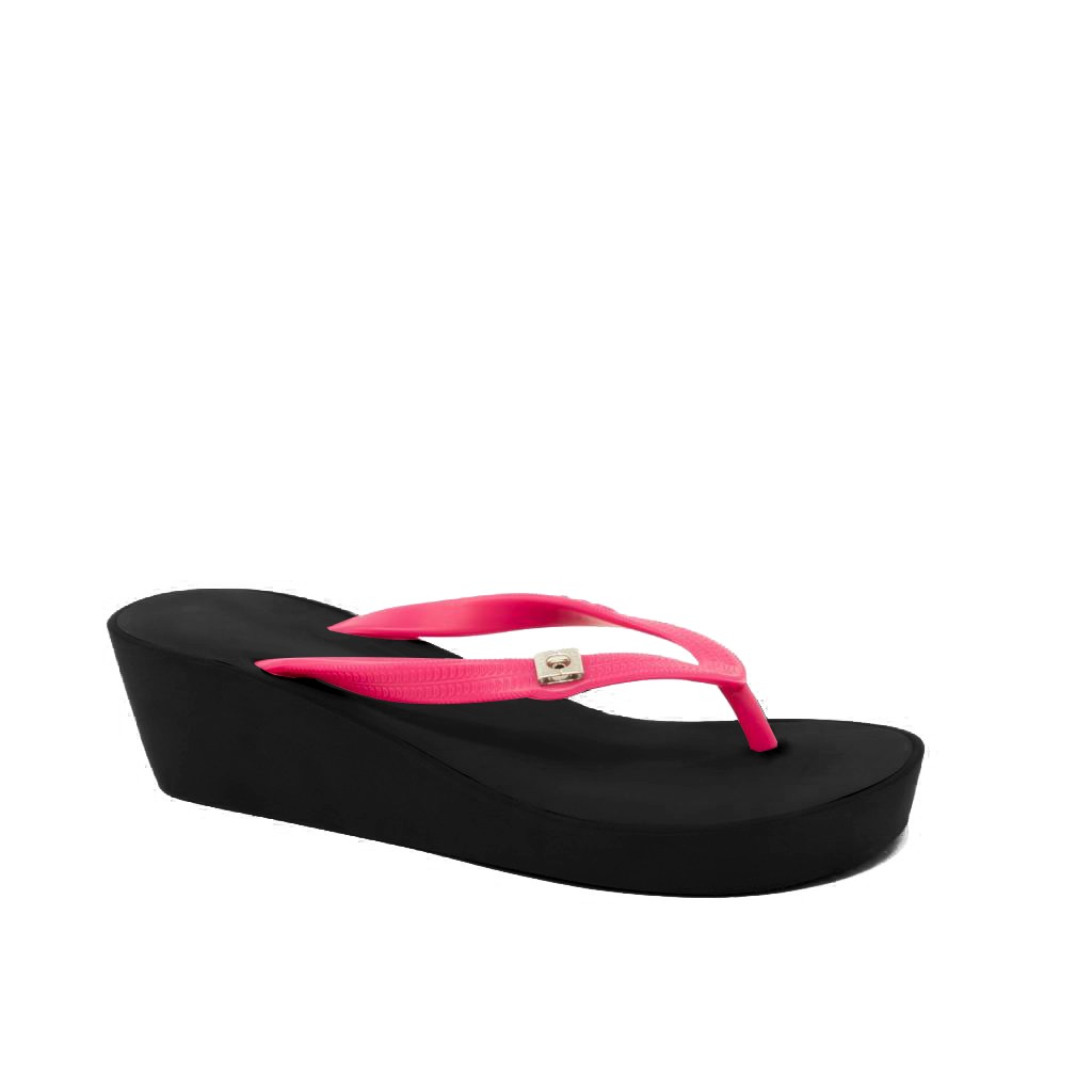 Popits Wedges 5cm Black Fuschia Sandal Wanita Original