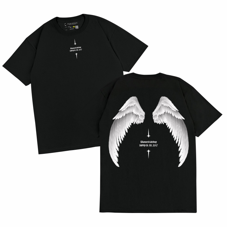 Gilan Kaos Baju PRIA/WANITA ORIGINAL ANGEL WING T Shirt Distro Desain Oversize Premium Hitam Putih Lengan Pendek Panjang Motif Sablon Viral Trendy Jepang Japan Keren Kekinian Unisex-3